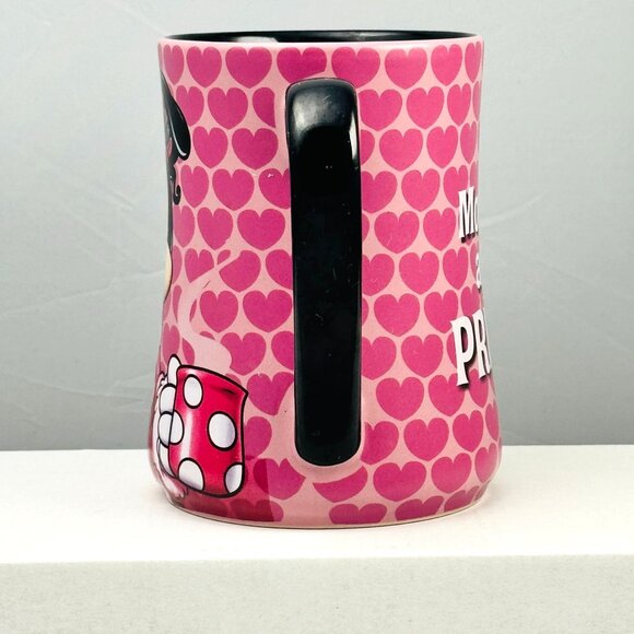 Disney Parks Minnie Mouse Ceramic Mug 16 Oz Pink Black Heart Print - Picture 4 of 6